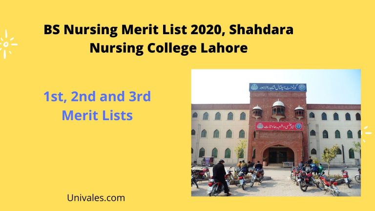 BS Nursing Merit List 2020 Shahdara Nursing College Lahore
